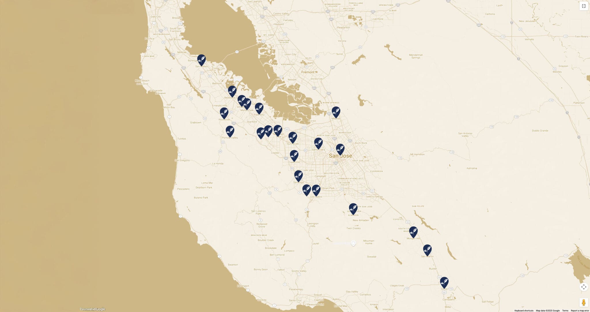 San Jose Tree Service service area map — South Bay and Silicon Valley