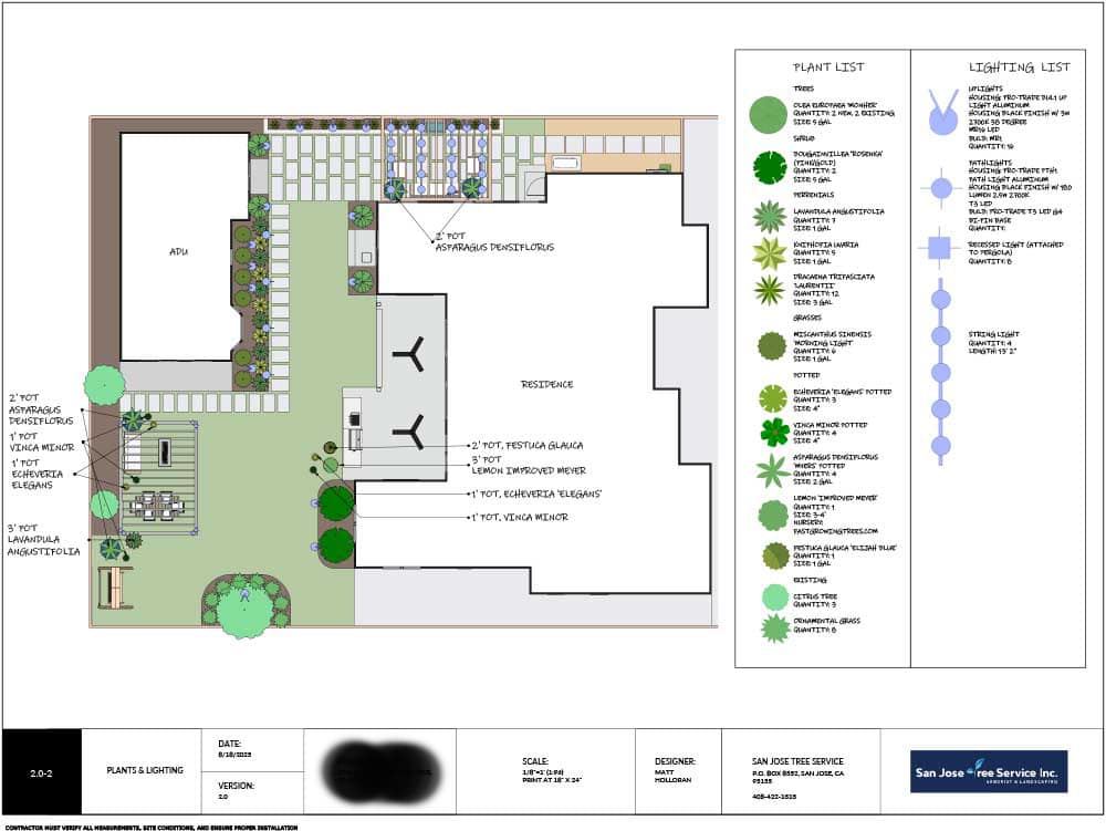 Design concept site plan for the Willow Glen landscape showing paver areas, turf, planting beds, and drainage