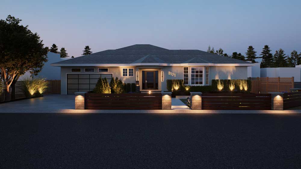 3D design concept render showing the new driveway and paver step stones
