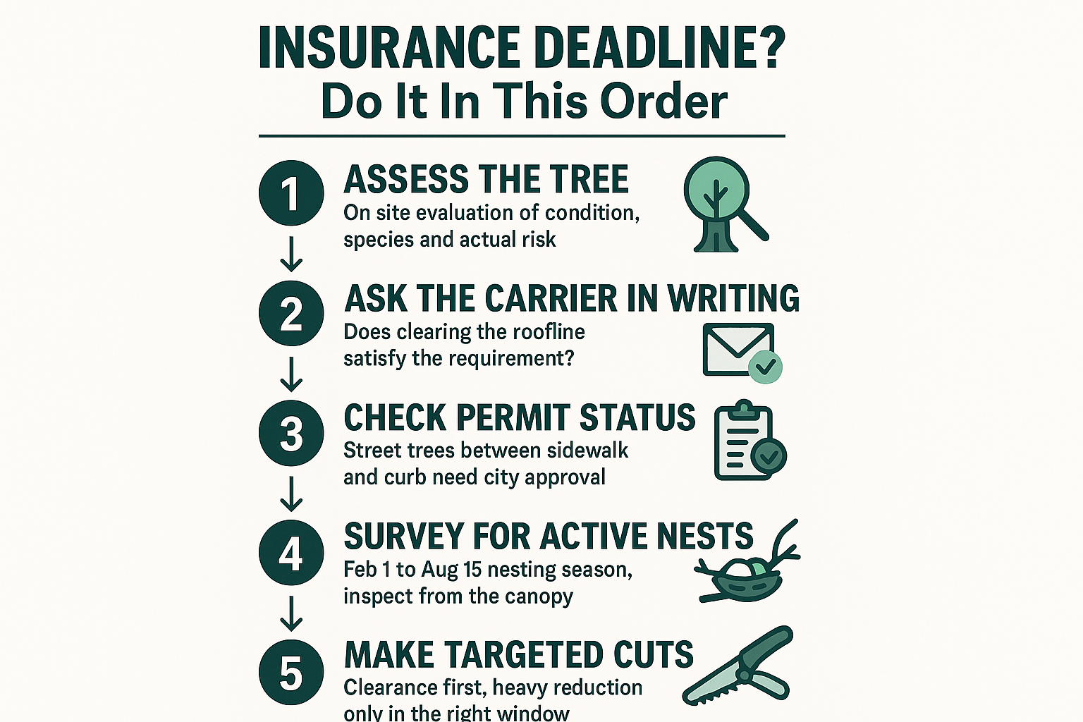 Infographic showing the five step order for handling an insurance deadline