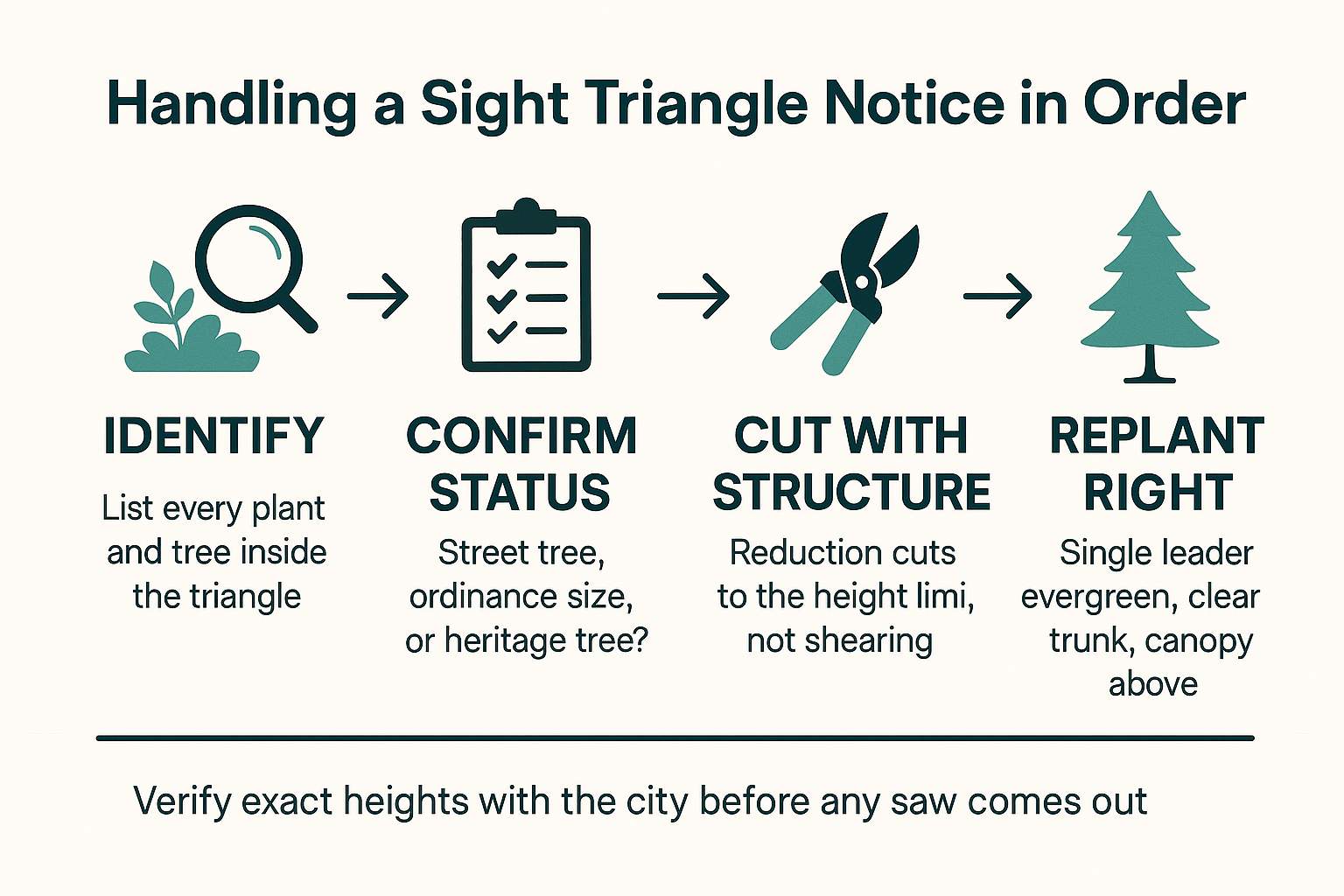 Infographic showing the four-step order for handling a San Jose corner sight triangle notice